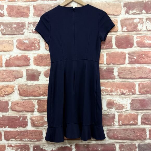 Lark & Ro Dress Womens 6 Blue Ruffle Stretchy Casual Career Zip Up Short Sleeves - Picture 2 of 8